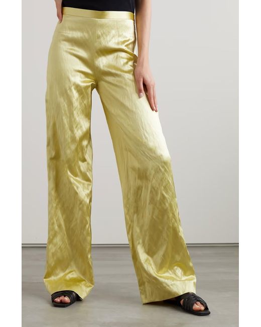 The Row Yellow Rogina Metallic Pleated Wide-Leg Casual Pants
