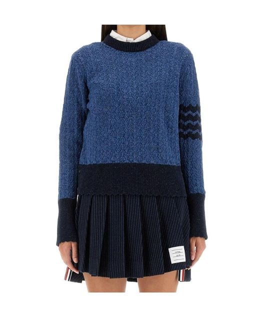 Thom Browne Blue 4-Bar Striped Sweater