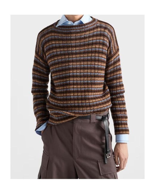 Prada Brown Shetland Wool Boat Neck Sweater for men