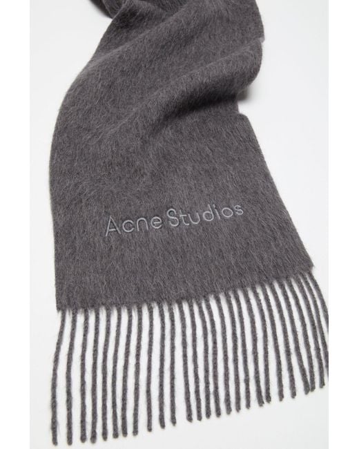 Acne Gray Logo Detail Fringed Scarf
