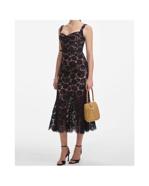 Self-Portrait Black Fine Lace Midi Dress