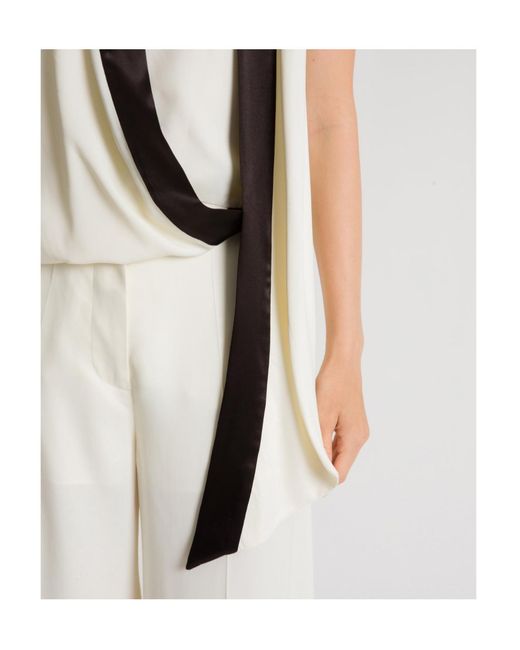 Alberta Ferretti White Draped Scarf Detail Top