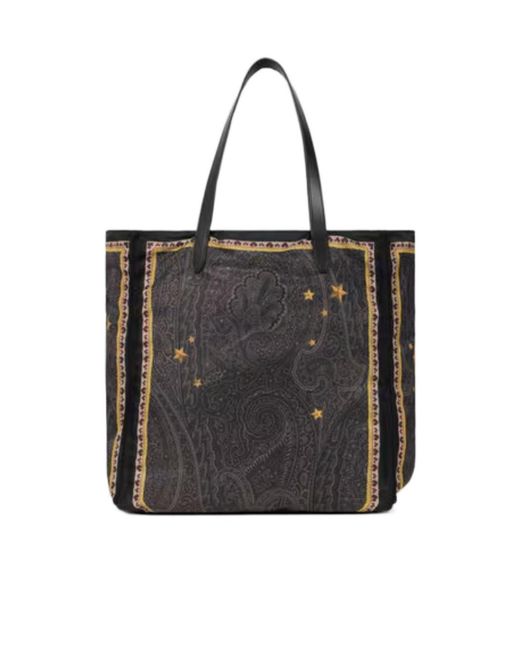 Etro Black Nylon Tote Bag With Pegaso Print And Arnica Motif for men