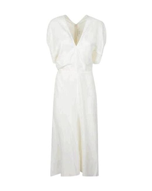Victoria Beckham White Gathered Short-Sleeves Midi Dress