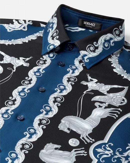 Versace Blue Pattern-Printed Long-Sleeved Shirt for men