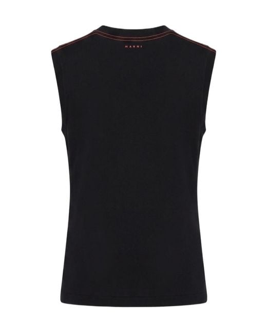 Marni Black Cut-Out Polka Dots Sleeveless T-Shirt