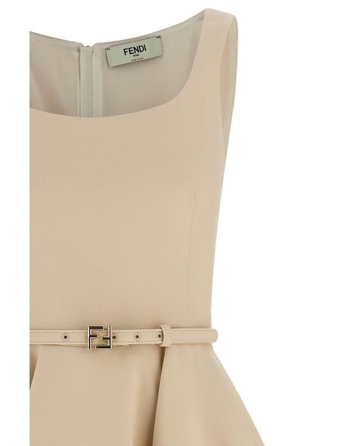 Fendi Natural Belted-Waist Sleeveless Dress