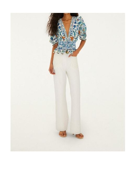 Farm Rio Blue V-Neck Floral-Pattern Top