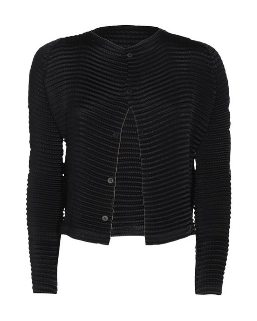Issey Miyake Black Suede Like Pleats Cardigan