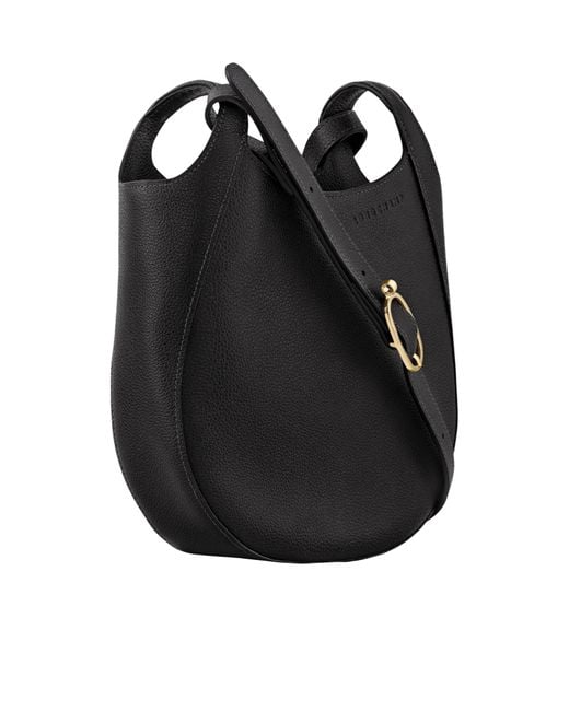 Longchamp Black Curved Leather Shoulder Bag