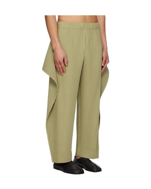 Homme Plissé Issey Miyake Green Pleated Layered Trousers for men