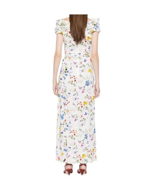 Alice + Olivia White Tara Ruffled Floral Slip Midi Dress