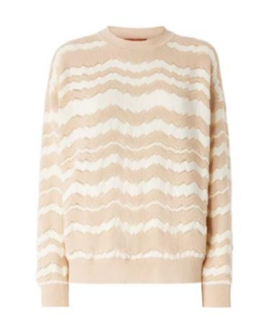 Missoni Natural Crewneck Pullover With Tone-On-Tone Zigzag