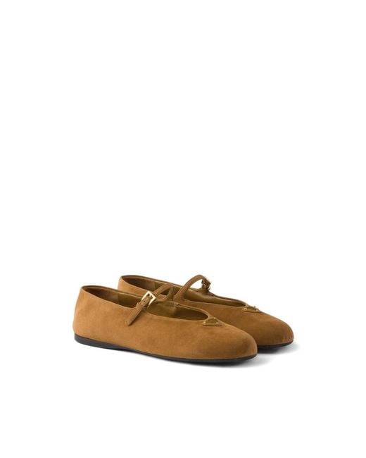 Prada Brown Logo Plaque Ballerina Shoes