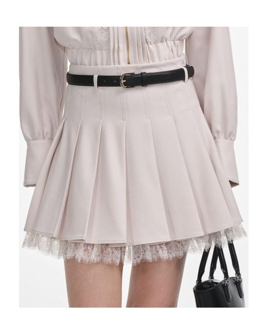 Self-Portrait White Pleated Mini Skirt