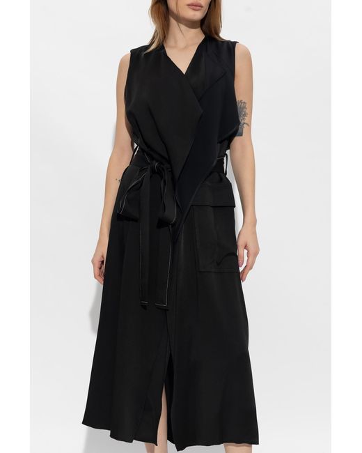 Victoria Beckham Black Belted Sleeveless Midi Dress