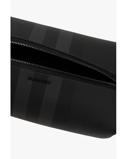 Burberry Black Logo Detailed Checked Wash Bag for men