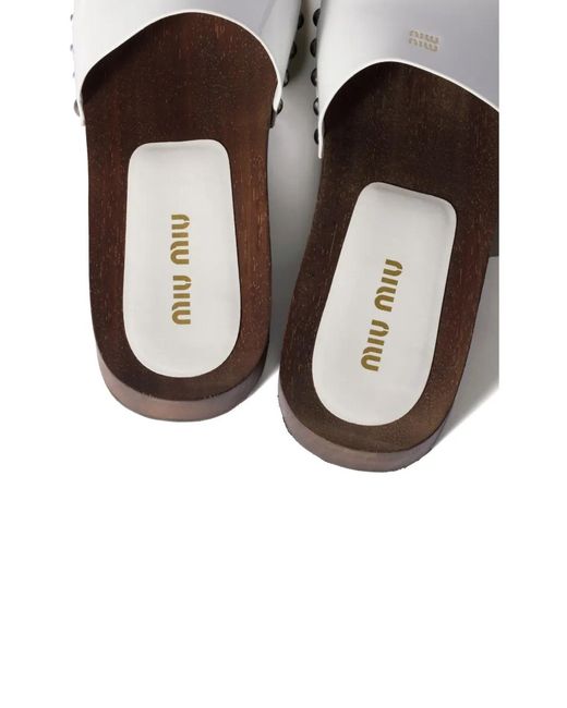 Miu Miu White Patent-Leather Clogs