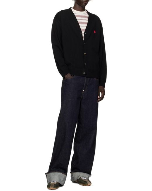 KENZO Black V-Neck Buttoned Cardigan for men