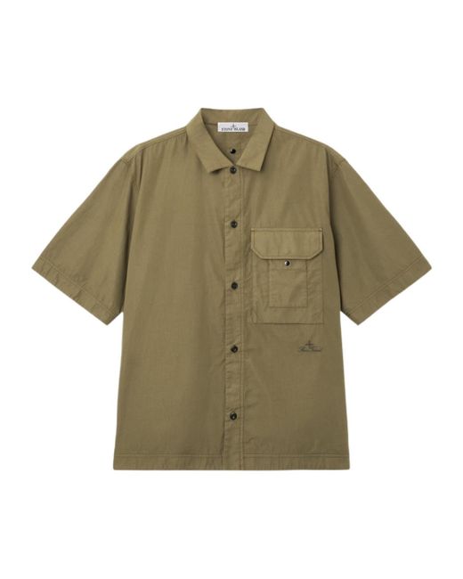 Stone Island Green Buttoned Patch Pocket Shirt for men