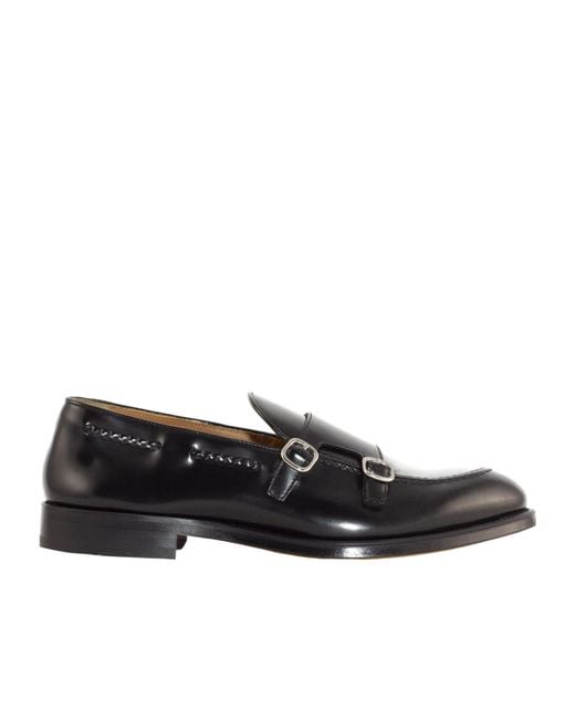Doucal's Black Double Buckle Flat Shoes for men