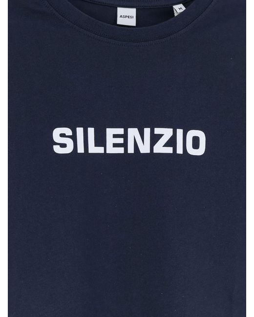 Aspesi Blue Silenzio Print T-Shirt for men