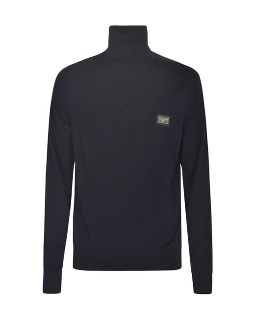 Dolce & Gabbana Blue Logo Engraved Roll-Neck Jumper for men