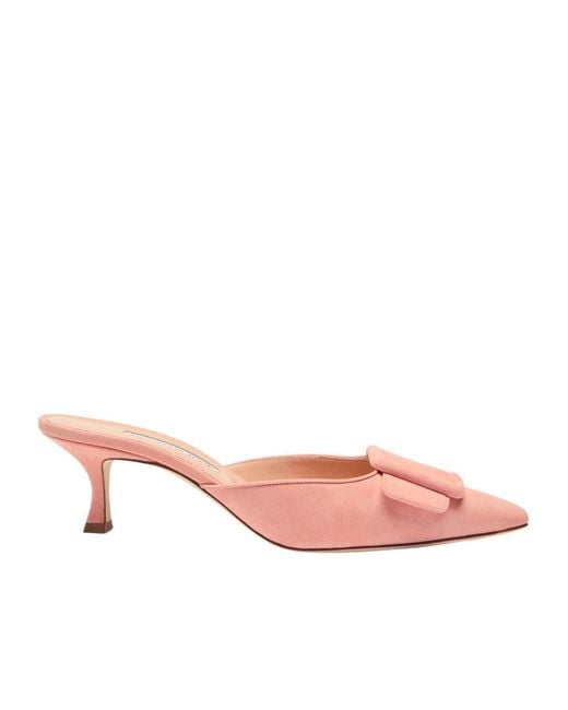Manolo Blahnik Pink Maysale 50 Suede Mules