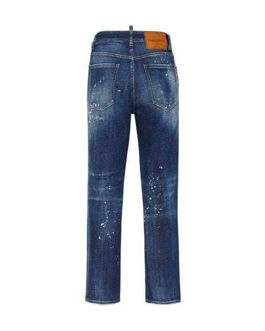 DSquared² Blue Distressed Straight-Leg Jeans