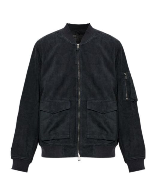 AllSaints Blue Suede Bomber Jacket for men