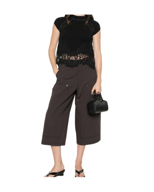 Ermanno Scervino Black Lace-Trim Cap-Sleeve Top
