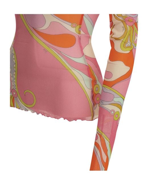 Emilio Pucci Pink Pucci Orchidee Printed Tulle Top