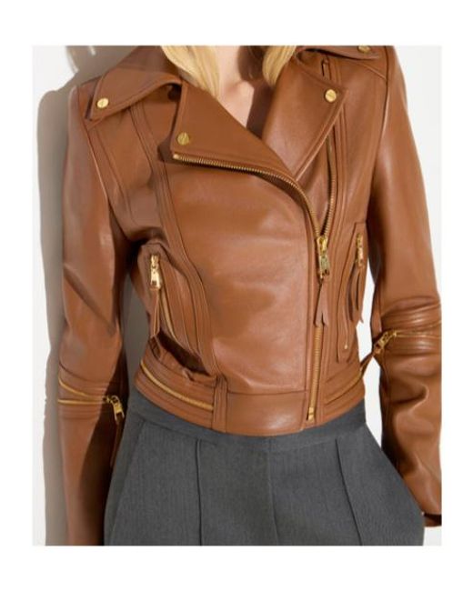 Elisabetta Franchi Brown Zipped Biker Jacket