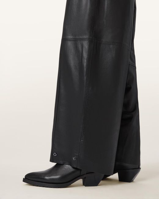 AllSaints Black Etta Elastic Waist Leather Pants