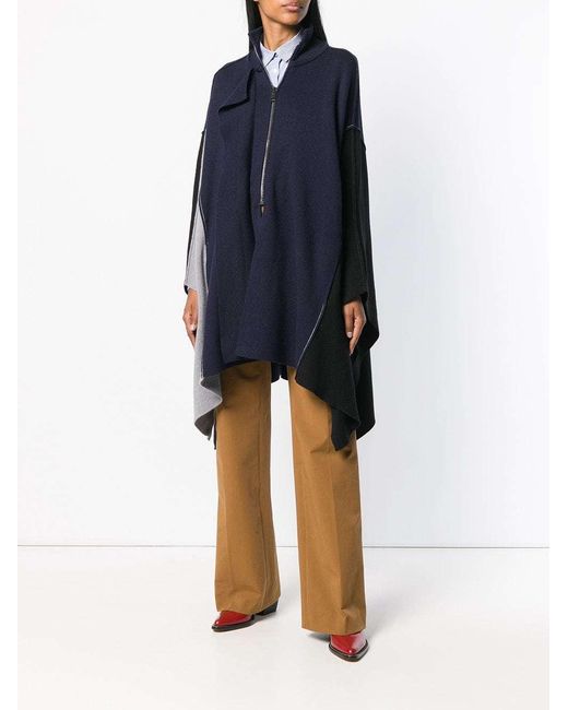 Chloé Blue Asymmetrical Wool Cloak