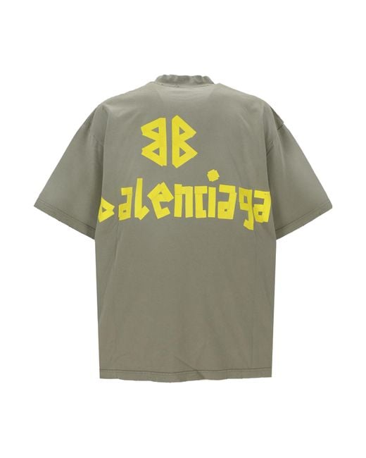 Balenciaga Green Logo Printed Crewneck T-Shirt for men