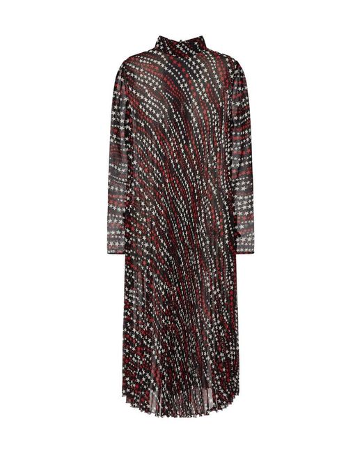 RED Valentino Brown Star Print Pleated Dress