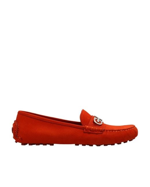 Ferragamo Red Ferragamo Gancini-Plaque Slip-On Loafers