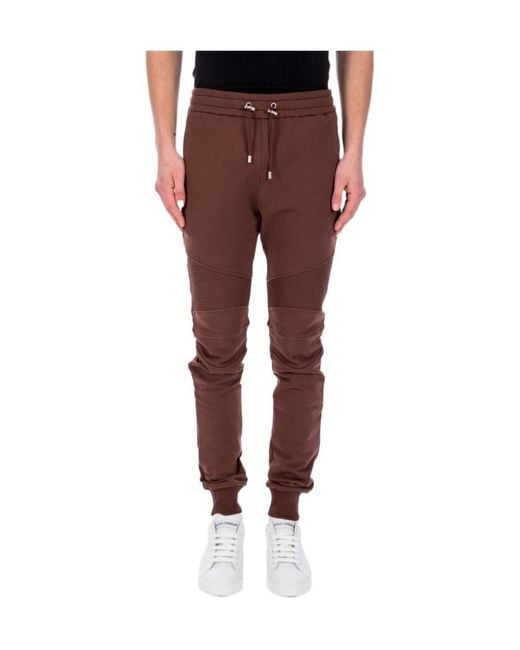 Balmain Brown Logo Printed Drawstring Track Pants for men