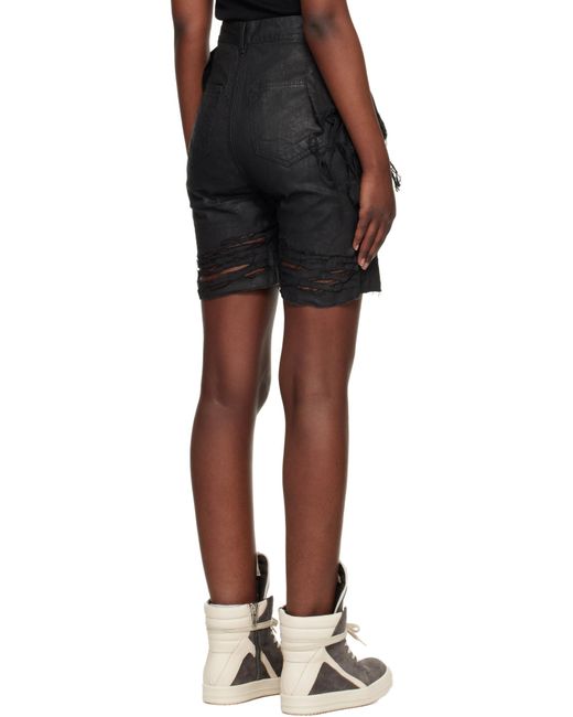 Rick Owens Black Denim Shorts With Belt Loops