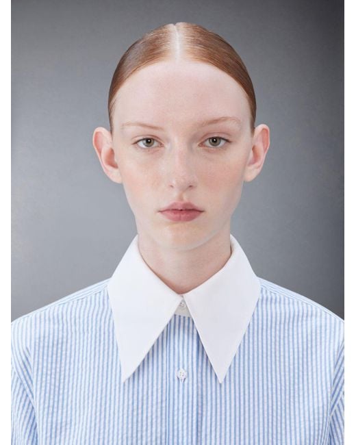 Thom Browne Blue Striped Button-Up Shirt Dress