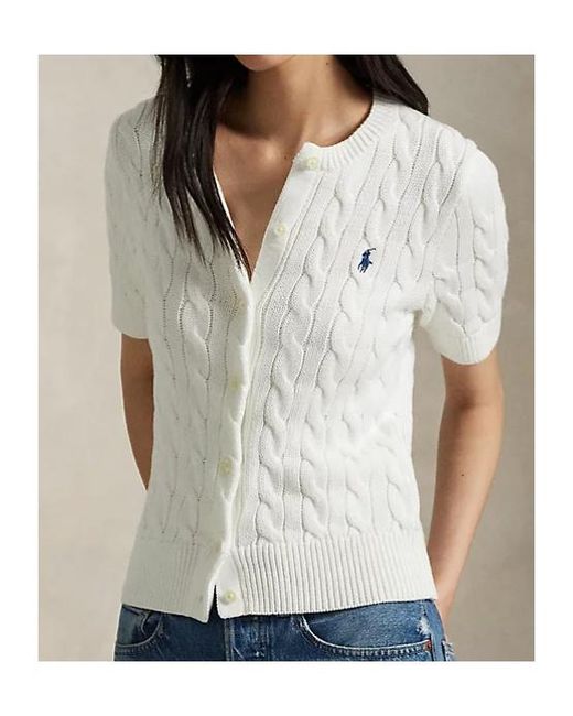 Polo Ralph Lauren White Short Sleeved Cable-Knit Cardigan