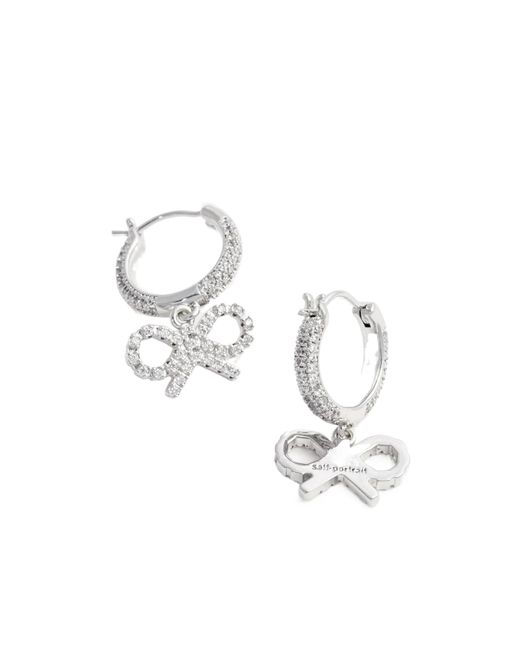 Self-Portrait Metallic Crystal Bow Hoop Earrings