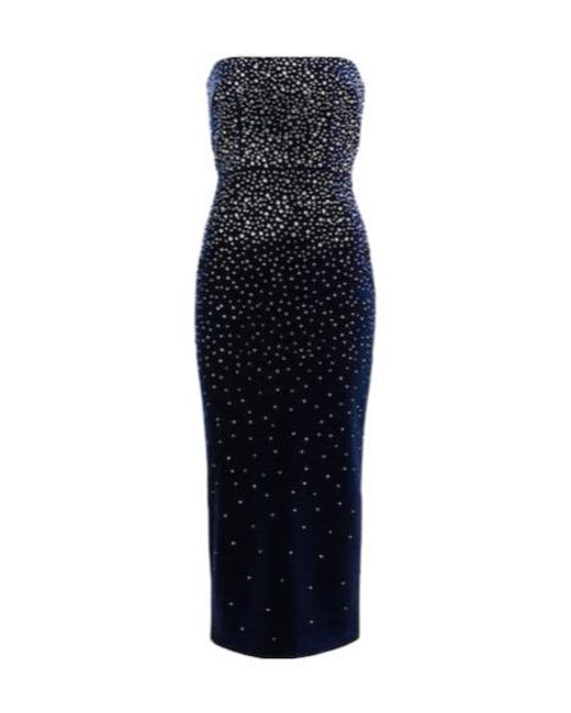 Alex Perry Blue Embellished Velvet Midi Dress