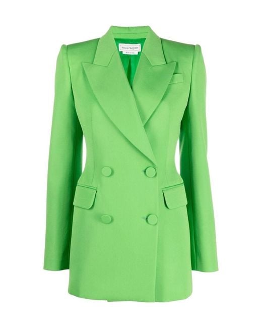 McQueen Green Peak-Lapel Double-Breasted Blazer