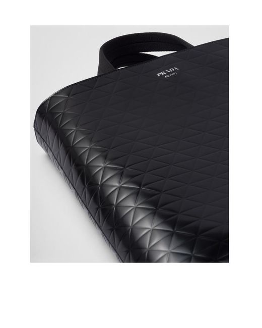 Prada Black Embossed-Printed Top Handle Bag for men