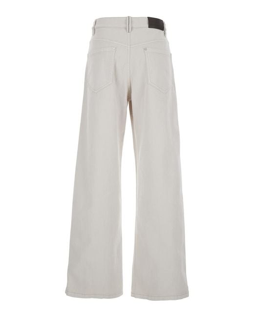 Brunello Cucinelli Gray Logo Patch Straight-Leg Jeans
