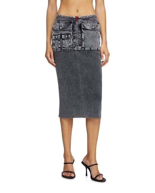 DIESEL Gray M-Meryn Knitted Midi Skirt