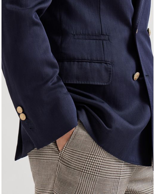 Brunello Cucinelli Blue Silk Délavé And Linen Twill Deconstructed Blazer for men