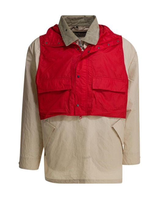 Barbour Red Contrast Panel Hooded Jacket for men